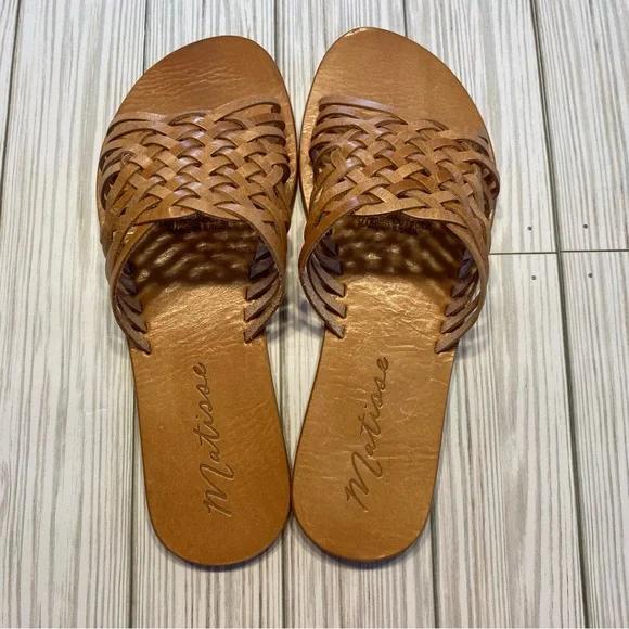 Matisse Womens Sz 8 slip on strappy sandals “Fred” leather natural NEW - Picture 3 of 8